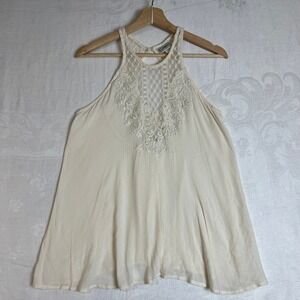 Daytrip Tank Top Women's Small Cream Lace Overlay Halter Neck Size S‎
